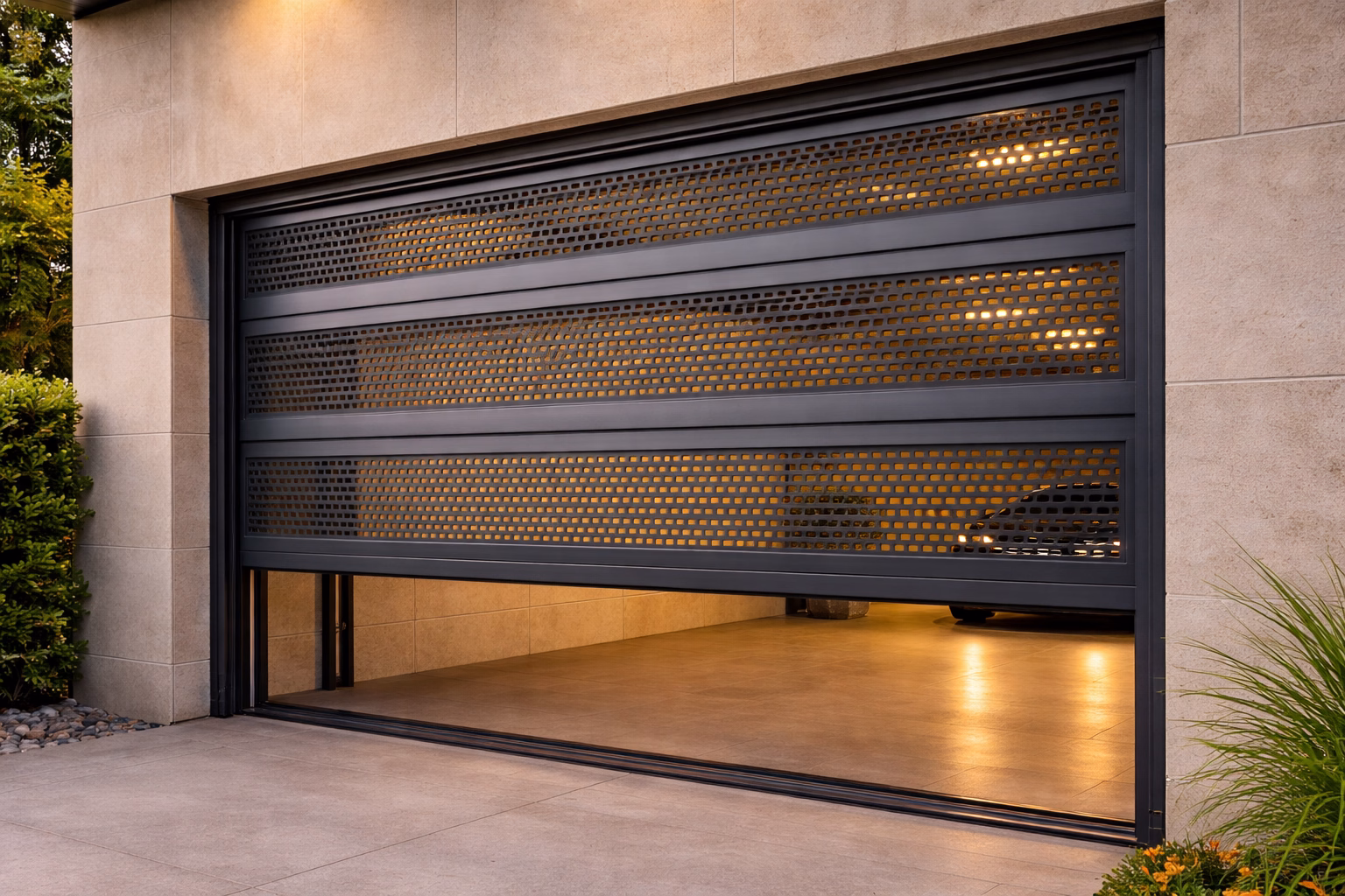 Tiefgaragentor von Torbau Sachsen mit Netz Lamellen